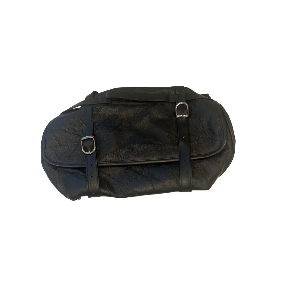 Diamond Plate Buffalo Leather Black Leather Motorcycle Bag